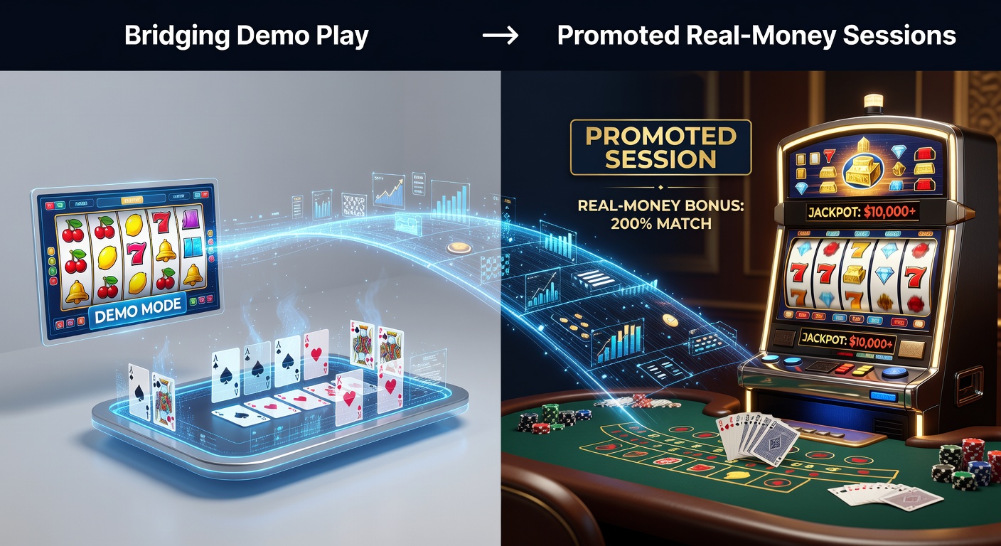 Casino slot machine screen showing demo mode interface next to real-money login prompt